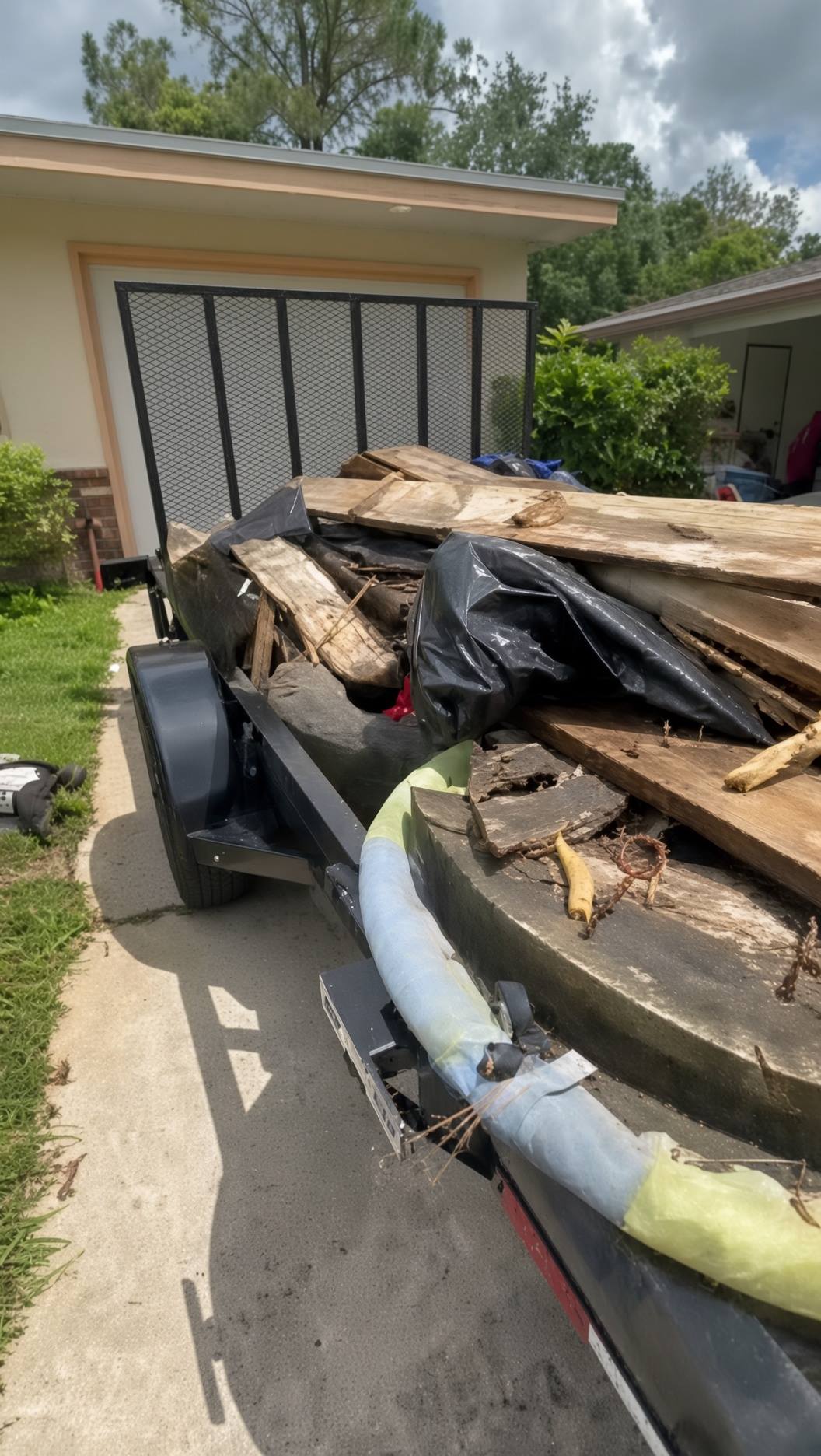 Trailer loaded with debris for removal